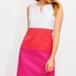 Talbots  Textured Colorblock Sheath Dress Size 8 White Orange Pink Colorful Event Photo 0
