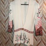 Sahalie Boutique 1 Button Embroidered Floral Cardigan Sweater Cream Women Small Pink Photo 1
