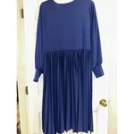 Eloquii Size 20 Knot Front Pleated Skirt Long Sleeve Midi Dress Blue Holiday Photo 9