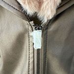 NWT Midnight Velvet Metallic Taupe Faux Leather Moto Jacket Pink Faux Fur Collar Brown Size 1X Photo 4