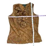 LRL Lauren Ralph Floral Print Cotton Ruffle V Neck Top 4P Cottagecore Orange Photo 2