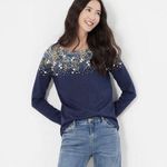 Joules NWT NEW  Navy Blue Long Sleeve Boatneck Daisy Shirt Photo 3