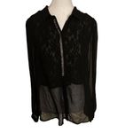Miss Me  Sheer‎ Black Lace Blouse w. Silver Embellishments Size Medium Photo 2