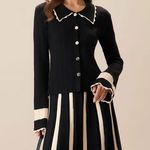 Rihoas Women's Black Splicing Button Ribbed Cardigan Size L Photo 3