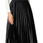 Studio West  black satin pleaded midi skirt elastic waist size XL NWT Photo 0