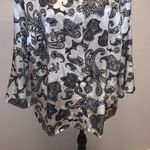 Covington black white satin floral paisley 3/4 flare sleeves button Down blouse Photo 2