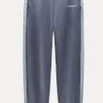 ZARA Gray Slogan Striped West Columbia Jogger Trousers Sz M Photo 0