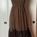 American Vintage Y2K RETRO STRAPLESS TUBE BROWN POLKA DOT MIDI DRESS Photo 0