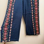 ZARA Embroidered Crop Trousers navy wide leg pants Size Small Photo 2