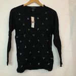 Investments NEW PETITE Black Beaded Bead Holiday Rayon Crewneck Sweater PS SP Photo 1