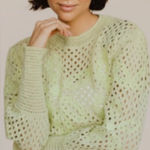 Le lis  crochet floral knit chartreuse open weave sweater 100%cotton top Sheer Photo 0