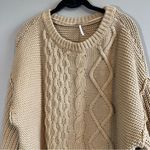 Free People Women’s Dream Cable Knit Tan Sweater Oversized Small Photo 2