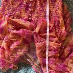 Free People floral ruched blouse with ruffle sleeves and button bodice Photo 6