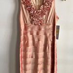 LONDON TIMES vintage Halter Ruffle Neck Cocktail Dress Peach Rose Gold Satin Orange Size 4P Photo 0