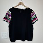 Anthropologie Hutch chevron sequin cap sleeve black blouse size XL Photo 1