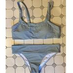 Beachsisi Medium (both top & bottom) Green & White Striped Bikini Photo 0