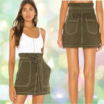 Free People  Splendor the Grass Army Green Belted Paper Bag Waist Skirt Sz 2 Photo 2
