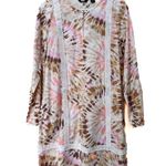 Lands' End Womens Cotton Poplin Split Neck Dress White Burst Tie Dye Sz Small Pink Photo 1