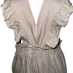 HAYDEN LOS ANGELES Ruffle Strap Wide Leg Pin Striped Cotton Jumpsuit EUC Small Tan Photo 4