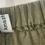 Amazhiyu Medium Linen Olive Green Straight Leg Cargo Pants Vacation Loose Photo 2