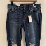Judy Blue Mid Rise Skinny Fit Cuffed Raw Hem Dark Wash Denim Jeans Size 32 NWT Photo 6