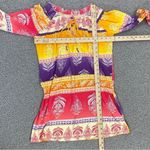 Joyous & Free Floral Damask Colorblock Tunic Dress Small Off Shoulder Smocked Yellow Photo 11