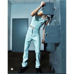 Paris Georgia Faux Leather Bootleg Pants in Mineral Blue Medium New Trousers Photo 12