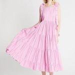 Mille Daphne Bubblegum Pink Polka Dot Eyelet Tie Shoulder Tiered Midi Dress New Photo 0