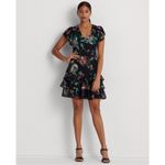 Ralph Lauren V-neck Ruffled Hem Floral Georgette Drop Waist Layered Dres Sz 4 Photo 1