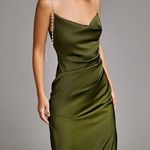Elegant Olive Green Satin Dress Photo 1