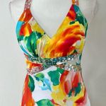 Floral Tropical Prom Gown Yellow Photo 2