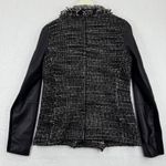 Vince Tweed Leather Moto Jacket Black White Fringe Womens Size M Photo 8