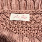 Pink Lily Sweater  Cable Knit Boho Fringe Chunky Womens Small Rose Photo 5