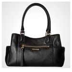 Calvin Klein Black Pebbled Leather Satchel Purse Bag with Gold Accents Photo 0