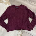 American Eagle Chenille Maroon Red Cable Knit Sweater Photo 0