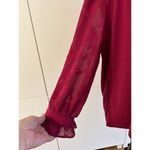 CeCe  Womens Ruffle Neck 3/4 Semi Sheer Embroidered Sleeve Plumeria Size L Photo 1