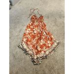 Angie  Burnt Orange Halter Jumpsuit Hawaiian Tropical One‎ Piece Ruffle Small Photo 6