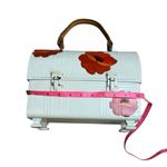 70s Vintage Aladdin Industries Painted Floral Lunchbox purse cream Photo 3