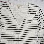 Pilcro  Black and White Striped V-Neck Bodysuit Photo 3