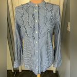J.Crew  Band Collar Ruffle Front Striped Long Sleeve Shirt Photo 1