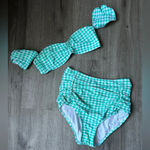 Lauren James  Gingham Off The Shoulder Bandeau Bikini Top Aqua Photo 1