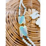 Vintage 80s Necklace/Earring Set Ceramic White Turquoise Happy Fun Accessories Photo 4