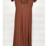 Urban Outfitters Women's Size S Brown Short Sleeve Bell Bottom Jumpsuit V-neck Photo 6