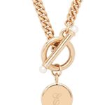 Brook & York Stella Imitation Pearl Initial Toggle Necklace letter E Gold Photo 0