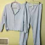 Gap  blue white seersucker pajama set, poplin pant & sleep shirt, size large Photo 0
