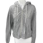 Wildfox Womens Gray Rhinestone Beaded Hoodie Hooded Zip Up Sweatshirt Top Size S Photo 0