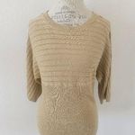 Joseph A  Gold Lurex Quarter Sleeve Dolman Sweater Size L Photo 0