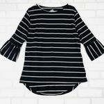 Tickled Teal  Women's XL Top‎ Black White Striped Bell Sleeve Round Neck Photo 11