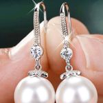 Pretty silver earrings with faux Pearl and rhinestones!New real Sterling silver White Photo 1