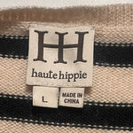 Haute Hippie  Large Tan And Black Striped Merino Wool Cardigan Photo 4